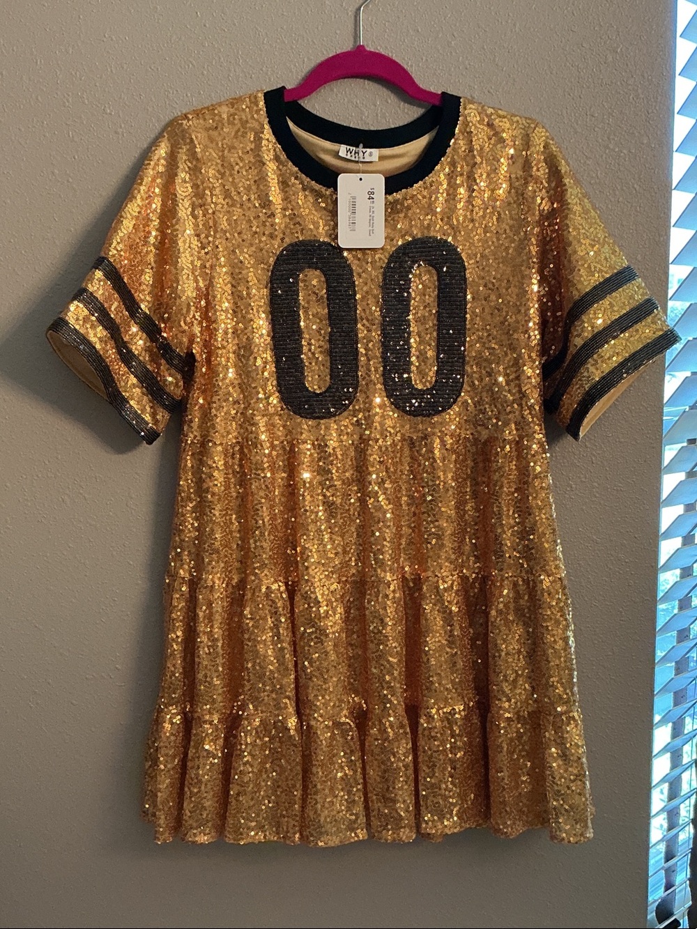Sequin Mini Dress in Gold with Black Accents